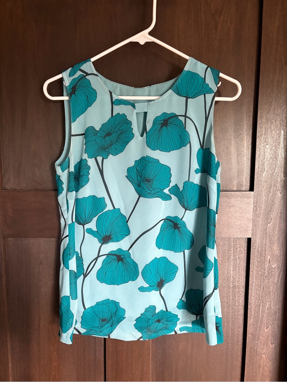 CAbi Teal Floral Sleeveless Keyhole Blouse - Picture 1 of 2
